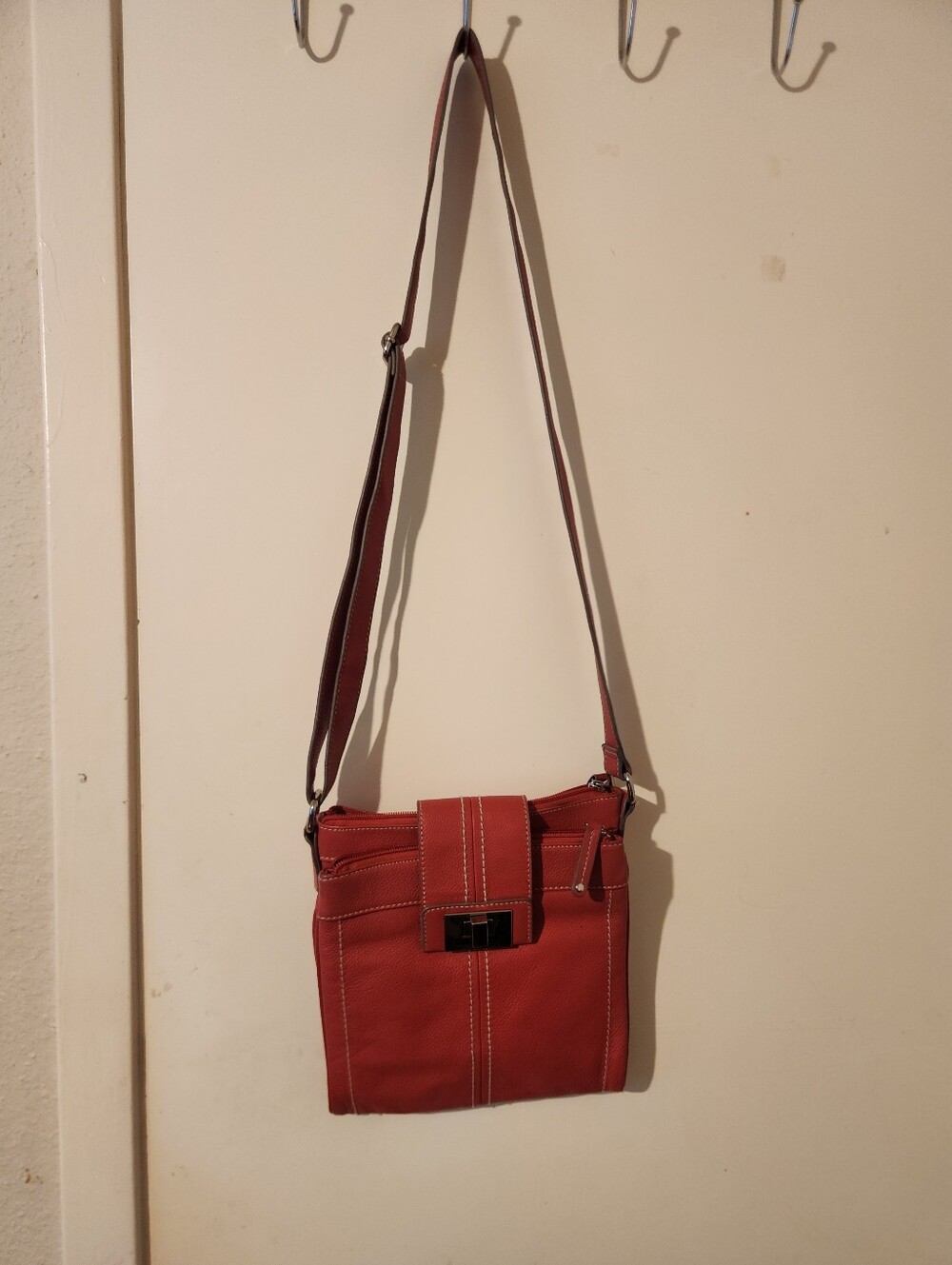 Red/Orange Leather Crossbody Shoulder Bag - Women's Everyday Sling